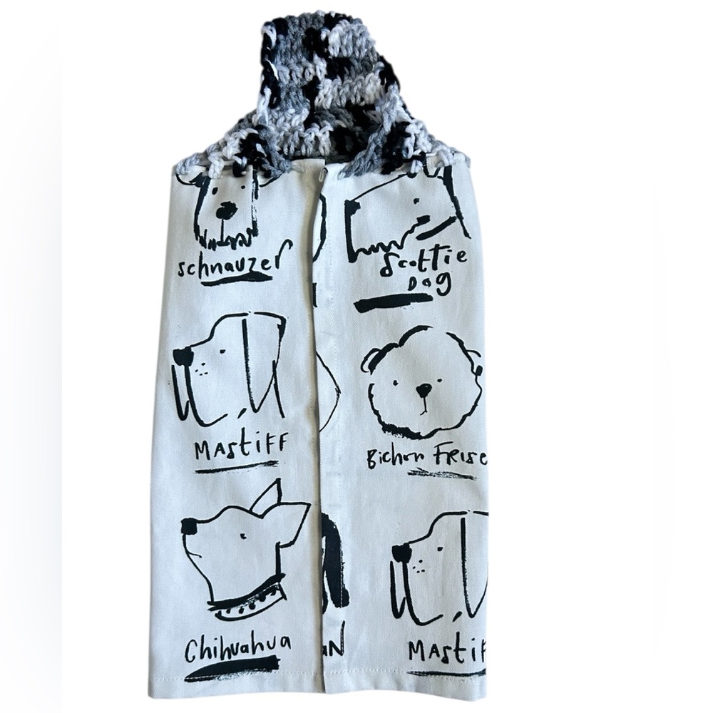 Hand Crafted Black & White Dog Print Hanging Kitchen Hand Towel - Picture 7 of 9